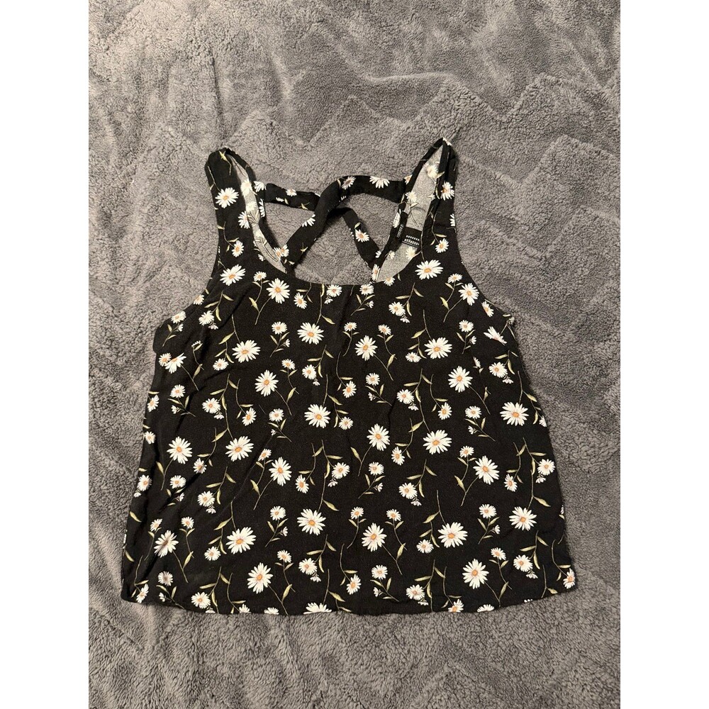 Forever 21 Black Daisy Print Crisscross-Back Tank